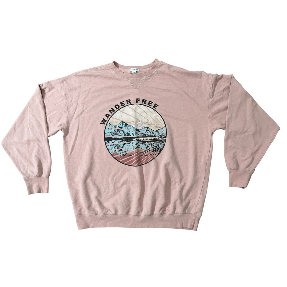 Flirtitude Active Wander Free Graphic Oversized Pink Cozy Sweatshirt Size S Boho